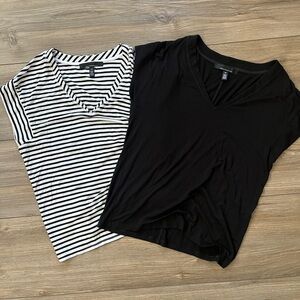 White House Black Market Set of 2 Black and Striped Tees Womens XS